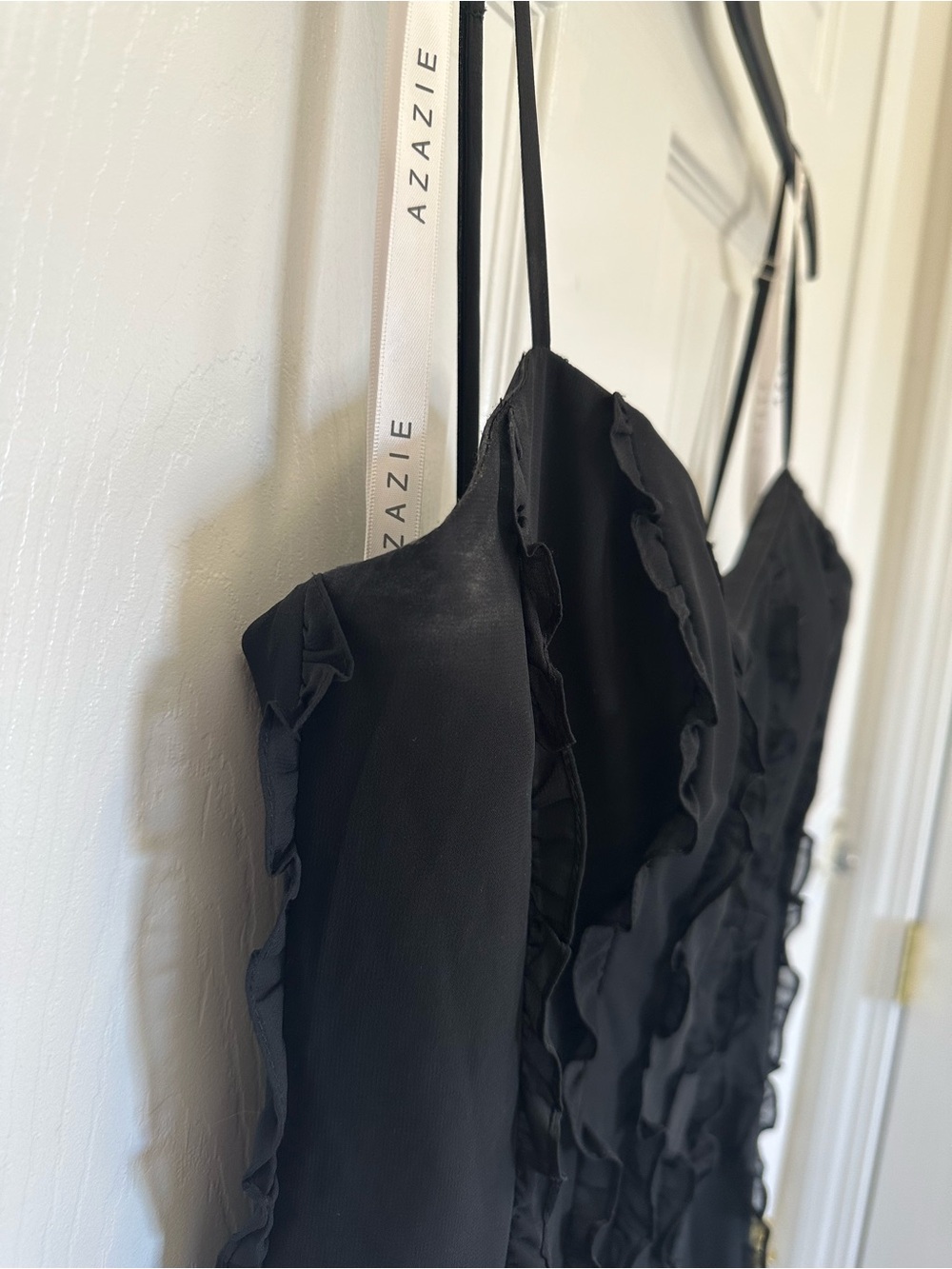 Azazie Black Ruffled Slip Dress - Picture 4 of 7